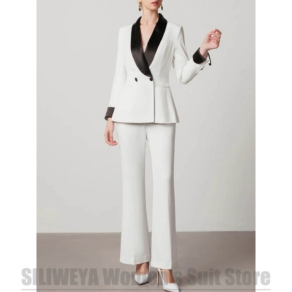 Women Formal Wear White Shirt - White Women's Double Breasted Suit 2