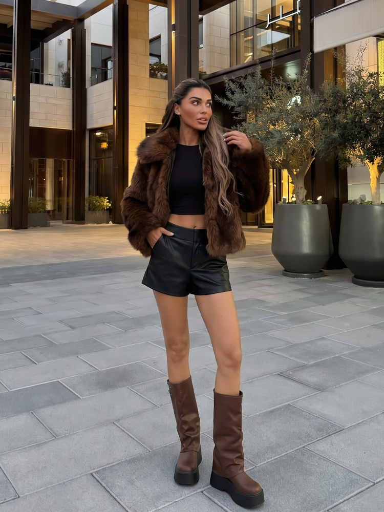 HH Women Fashion Brown Faux Fu - Women Formal Wear Stitching recension och pris