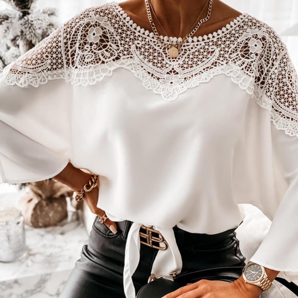 Classic Long Sleeve Lace Blous - Women Formal Wear White Shirt recension och pris