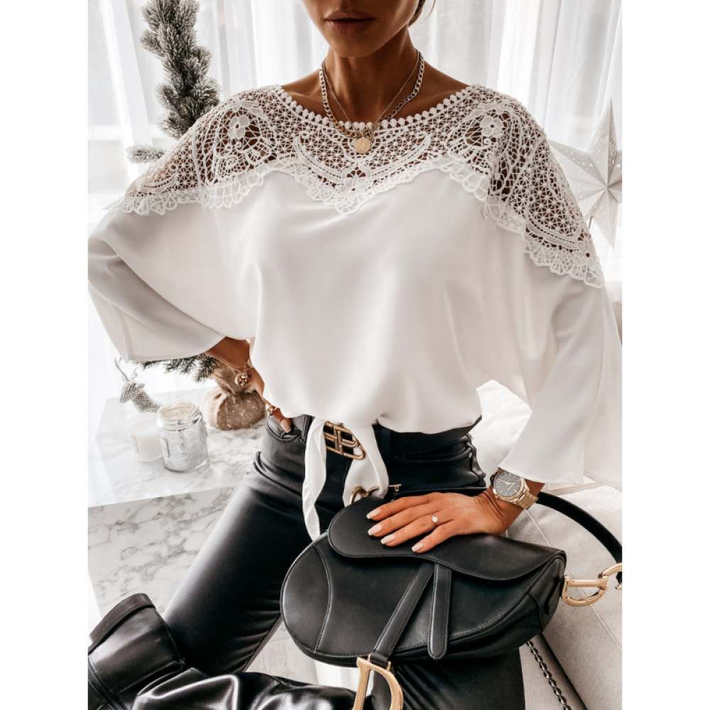 Classic Long Sleeve Lace Blous - Women Formal Wear White Shirt recension och pris