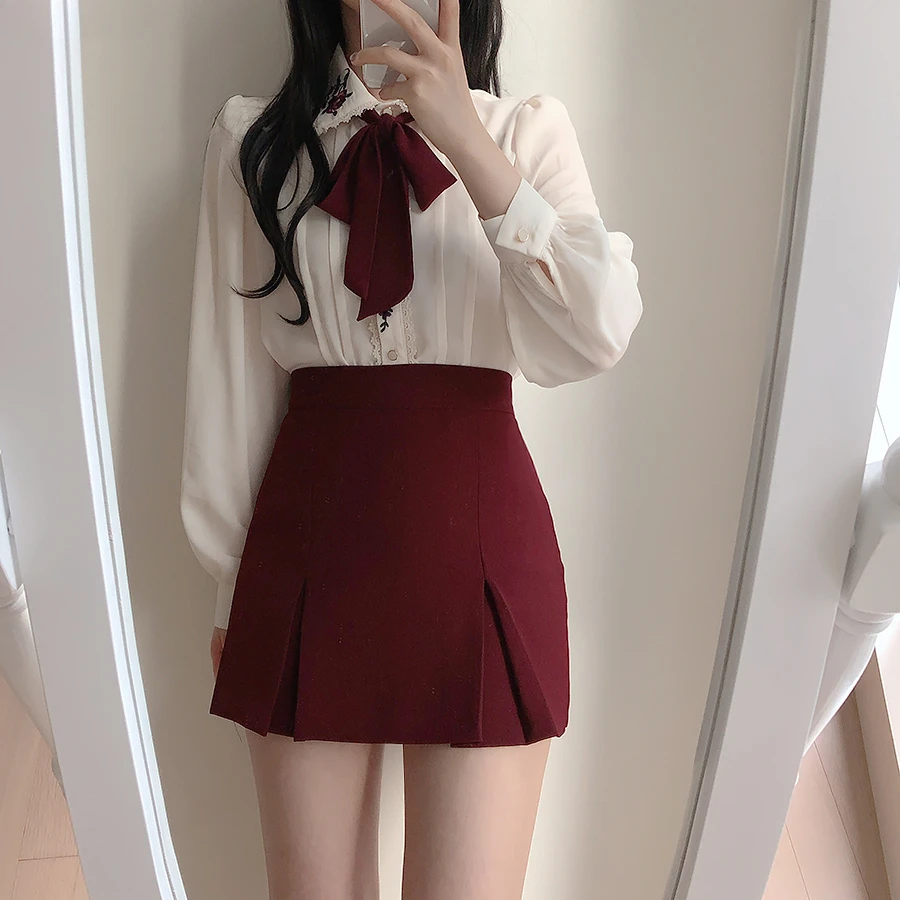 Retro Vintage Embroidery Bow T - Women Formal Wear White Shirt recension och pris
