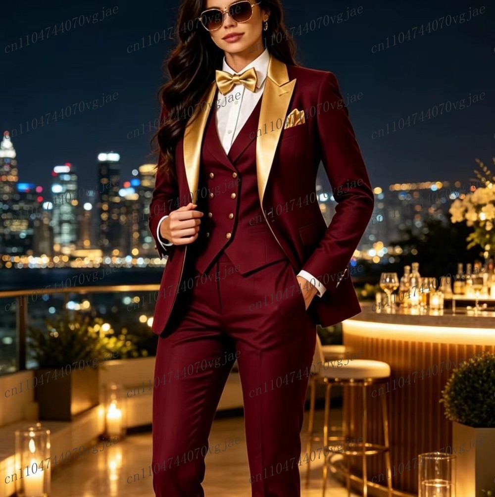Gold Collar And Burgundy Forma - Blazer Set Women Formal recension och pris