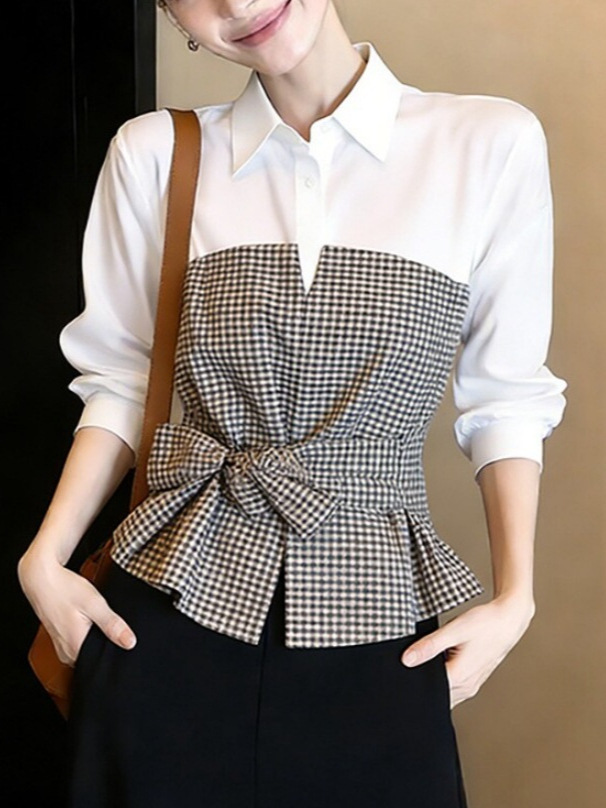 New White Black Gingham Patchw - Women Formal Wear White Shirt recension och pris