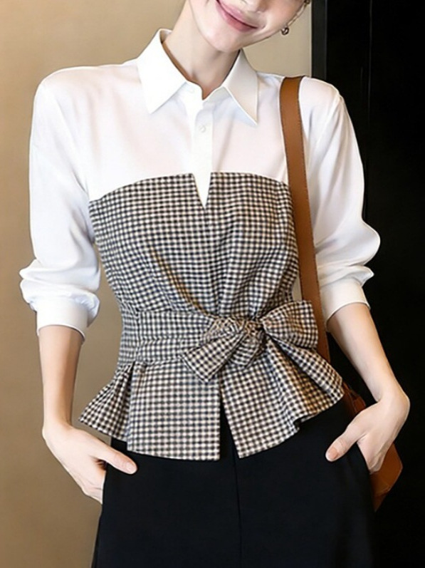 New White Black Gingham Patchw - Women Formal Wear White Shirt recension och pris