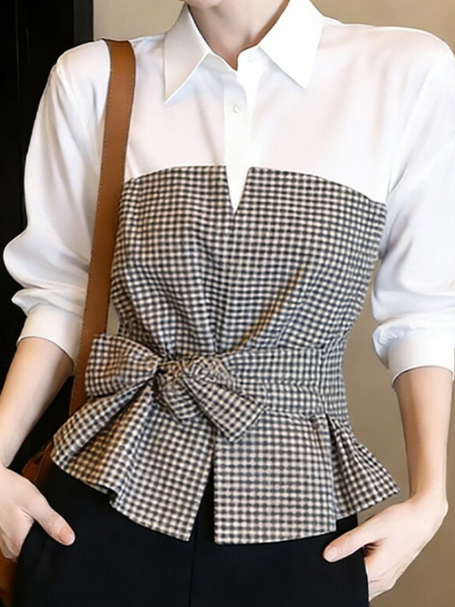 New White Black Gingham Patchw - Women Formal Wear White Shirt recension och pris