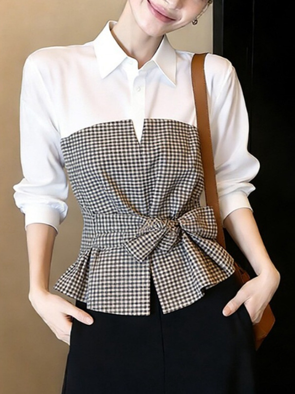 New White Black Gingham Patchw - Women Formal Wear White Shirt recension och pris