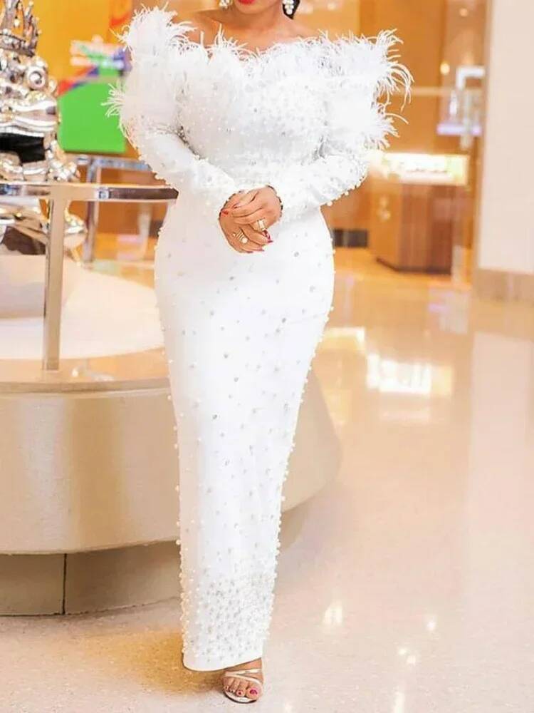 Feather White Dress Party Wome - Formal Wear Gowns For Women recension och pris