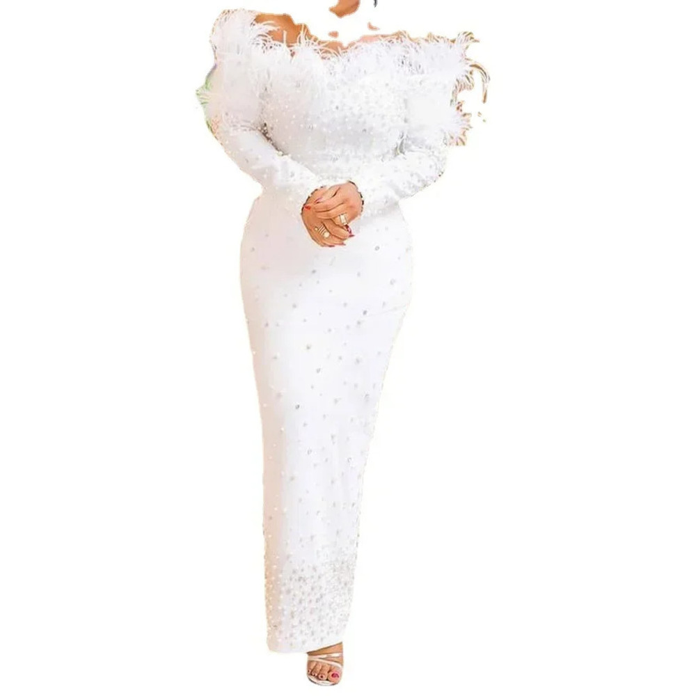 Feather White Dress Party Wome - Formal Wear Gowns For Women recension och pris