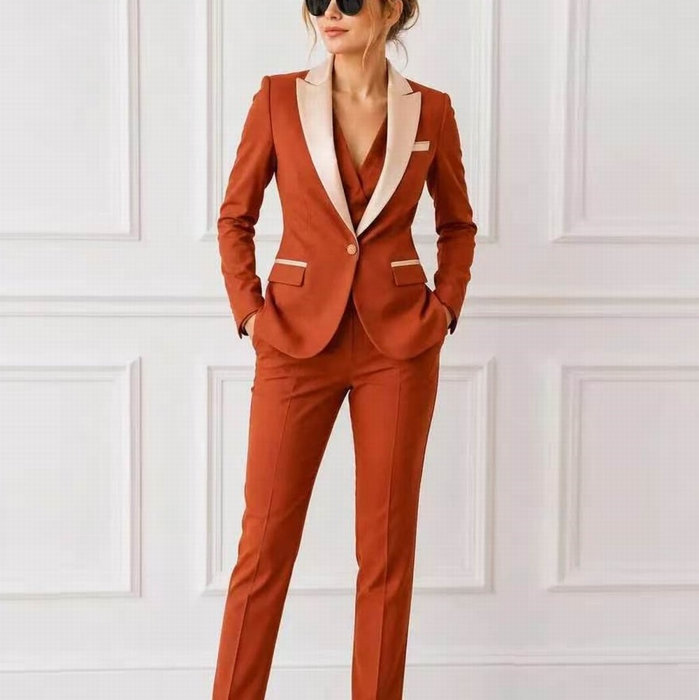 Beige Collar Orange Formal Bus - Blazer Set Women Formal recension och pris
